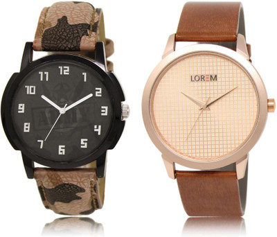 

LOREM LR3-34 COMBO Rose Gold & Black Round Boy's Leather Watch - For Men
