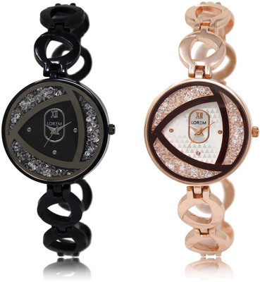 

LOREM LR237-238 COMBO White Round Girl's Metal Bracelet Watch - For Women