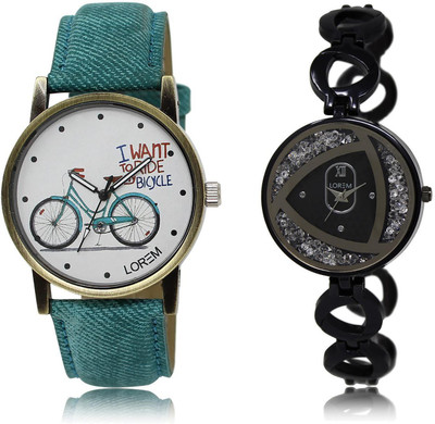 

LOREM LR229-237 COMBO Silver & White Round Girl's Metal Bracelet & Leather Watch - For Women