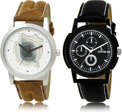 

LOREM LR9-13 COMBO Black & White Round Boy's Leather Watch - For Men