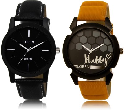 LOREM Black Round Boy's Leather Analog Watch  - For Men