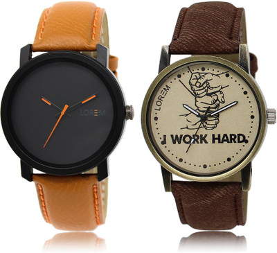 

LOREM LR20-29 COMBO Grey & Black Round Boy's Leather Watch - For Men