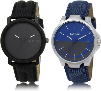 

LOREM LR21-24 COMBO Blue & Black Round Boy's Leather Watch - For Men