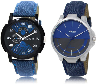 

LOREM LR2-24 COMBO Blue & Black Round Boy's Leather Watch - For Men