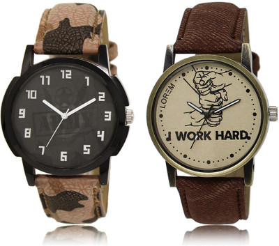 

LOREM LR3-29 COMBO Grey & Black Round Boy's Leather Watch - For Men