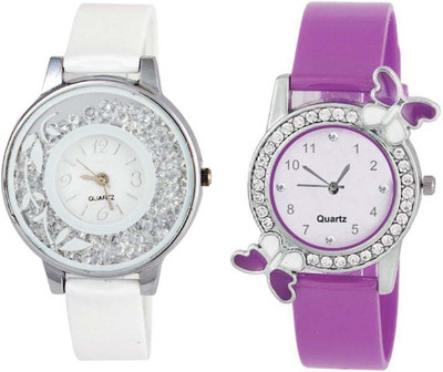 

Rage Enterprise New Stylish White Movable Diamond Purple Butterfly Dial Men & Women Watch - For Girls