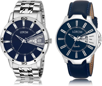 

LOREM LR23-102 COMBO Silver & Blue Round Boy's Leather & Metal Bracelet Hybrid Watch - For Men