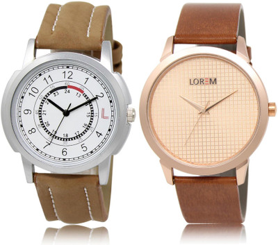 

LOREM LR17-34 COMBO Rose Gold & White Round Boy's Leather Watch - For Men