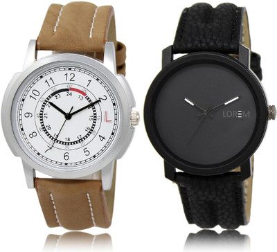 

LOREM LR17-21 COMBO Black & White Round Boy's Leather Watch - For Men