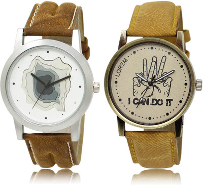 LOREM Grey & White Round Boy's Leather Analog Watch  - For Men