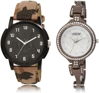 

LOREM LR3-236 COMBO Silver & Black Round Boy's & Girl's Metal Bracelet & Leather Watch - For Men & Women
