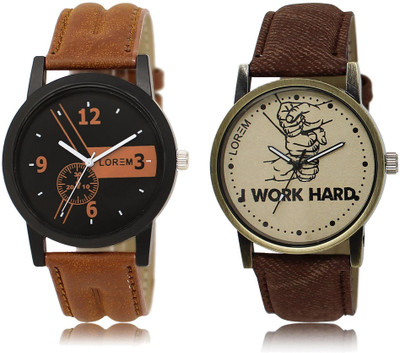 

LOREM LR1-29 COMBO Grey & Black Round Boy's Leather Watch - For Men