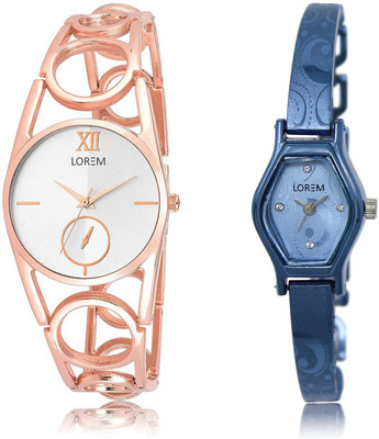 

LOREM LR213-218 COMBO Blue & Silver Contemporary & Round Girl's Metal Bracelet Watch - For Women