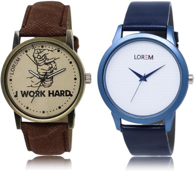 LOREM White & Grey Round Boy's Leather Analog Watch  - For Men