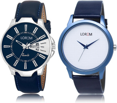 

LOREM LR23-33 COMBO White & Blue Round Boy's Leather Hybrid Watch - For Men