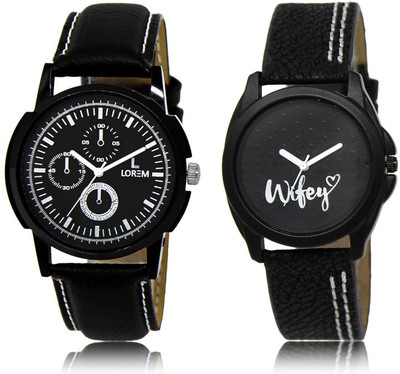 

LOREM LR13-234 COMBO Black Round Boy's & Girl's Leather Watch - For Men & Women