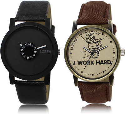 

LOREM LR25-29 COMBO Grey & Black Round Boy's Leather Watch - For Men