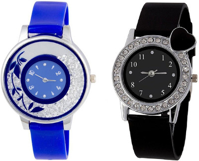 Rage Enterprise Stylish Blue Movable Diamond Black Heart Men & Women Watch - For Girls
