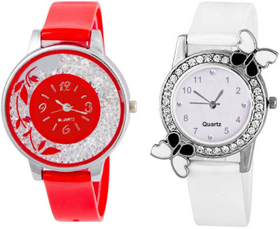 

Rage Enterprise New Stylish Red Movable Diamond White Butterfly Dial Fancy Girls Watch - For Men & Women
