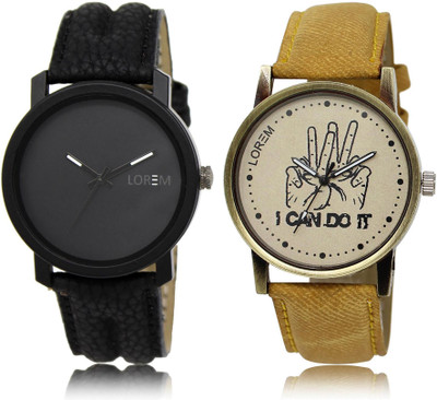 

LOREM LR21-30 COMBO Grey & Black Round Boy's Leather Watch - For Men