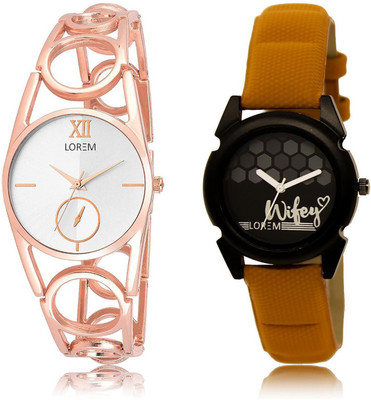 

LOREM LR213-235 COMBO Black & Silver Round Girl's Leather & Metal Bracelet Watch - For Women