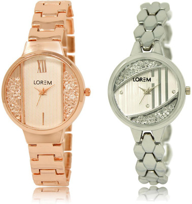

LOREM LR217-223 COMBO Silver & White Round Girl's Metal Bracelet Watch - For Women