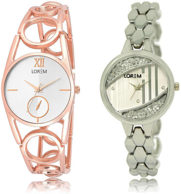 

LOREM LR213-223 COMBO White Round Girl's Metal Bracelet Watch - For Women