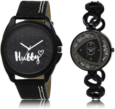 LOREM LR31-237 COMBO Silver & Black Round Boy's & Girl's Metal Bracelet & Leather Watch - For Men & Women