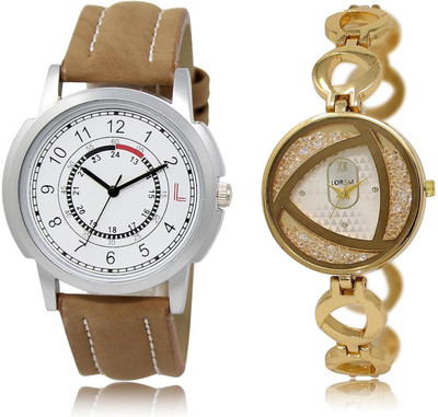 

LOREM LR17-239 COMBO Silver & White Round Boy's & Girl's Metal Bracelet & Leather Watch - For Men & Women