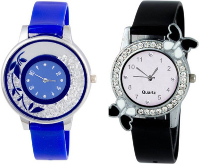 Rage Enterprise New Fancy Look Blue Movable Diamond Black Butterfly Dial Men & Women Watch - For Girls