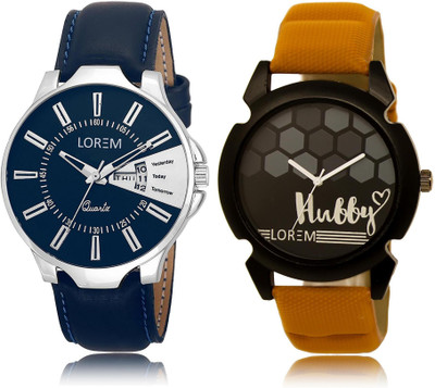 

LOREM LR23-32 COMBO Black & Blue Round Boy's Leather Watch - For Men