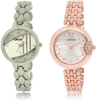 

LOREM LR223-228 COMBO White Round Girl's Metal Bracelet Watch - For Women