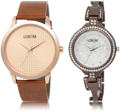 

LOREM LR34-236 COMBO Silver & Rose Gold Round Boy's & Girl's Metal Bracelet & Leather Watch - For Men & Women