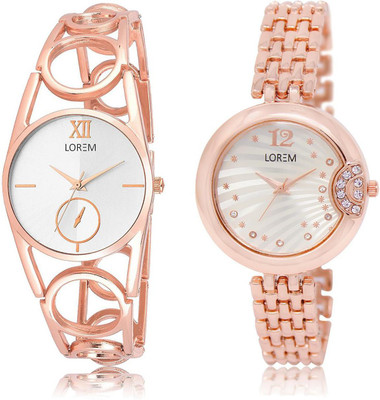 

LOREM LR213-228 COMBO White Round Girl's Metal Bracelet Watch - For Women