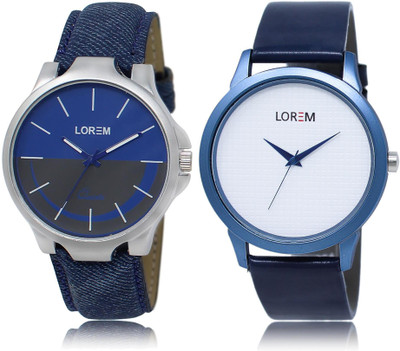 

LOREM LR24-33 COMBO White & Blue Round Boy's Leather Watch - For Men