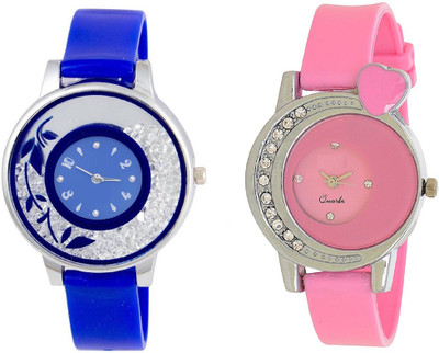 

Rage Enterprise New Look Blue Movable Diamond Pink Heart Dial Men & Women Watch - For Girls