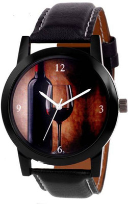 

TRUE KART Black Leather Strap Unique Pattern Designer Watch - For Men