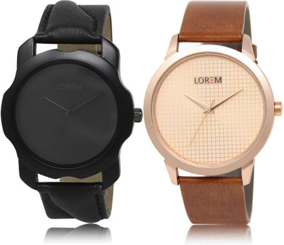 

LOREM LR22-34 COMBO Rose Gold & Black Round Boy's Leather Watch - For Men