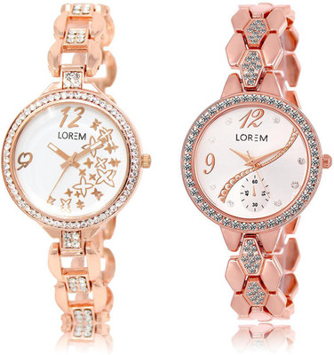 

LOREM LR210-215 COMBO Silver & White Round Girl's Metal Bracelet Watch - For Women