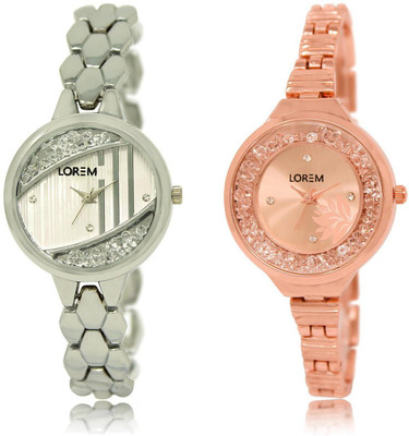 

LOREM LR223-225 COMBO Rose Gold & Silver Round Girl's Metal Bracelet Watch - For Women