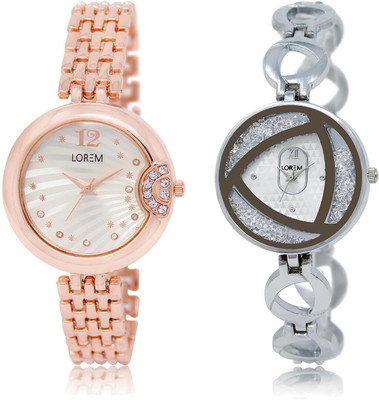 

LOREM LR228-240 COMBO White Round Girl's Metal Bracelet Watch - For Women