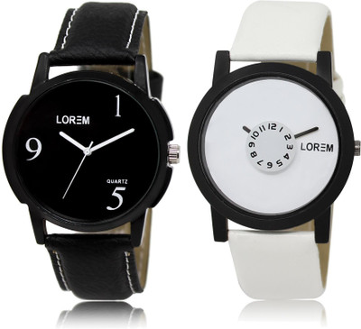 

LOREM LR6-26 COMBO White & Black Round Boy's Leather Watch - For Men