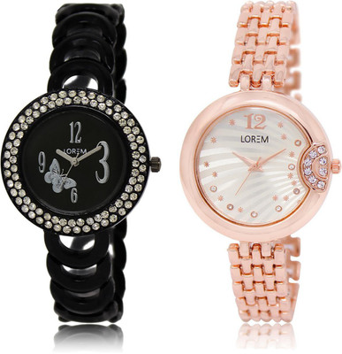 

LOREM LR201-228 COMBO Silver & Black Round Girl's Metal Bracelet Watch - For Women