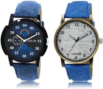 LOREM LR2-28 COMBO White & Black Round Boy's Leather Watch - For Men