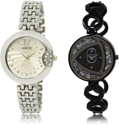 

LOREM LR227-237 COMBO White Round Girl's Metal Bracelet Watch - For Women