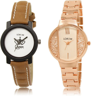

LOREM LR209-217 COMBO White Round Girl's Metal Bracelet & Leather Watch - For Women