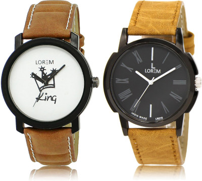 

LOREM LR18-19 COMBO Black & White Round Boy's Leather Watch - For Men