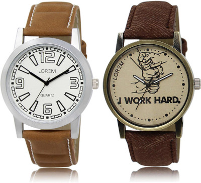 

LOREM LR15-29 COMBO Grey & White Round Boy's Leather Watch - For Men