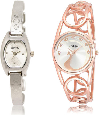 

LOREM LR219-232 COMBO White Round & Contemporary Girl's Metal Bracelet Watch - For Women
