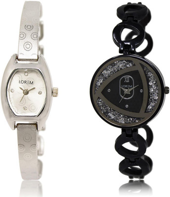 

LOREM LR219-237 COMBO White Round & Contemporary Girl's Metal Bracelet Watch - For Women